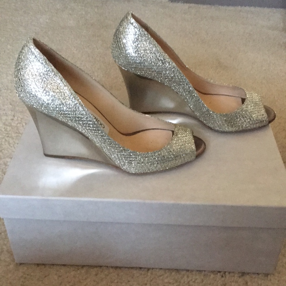 Jimmy Choo Champagne Glitter Wedge